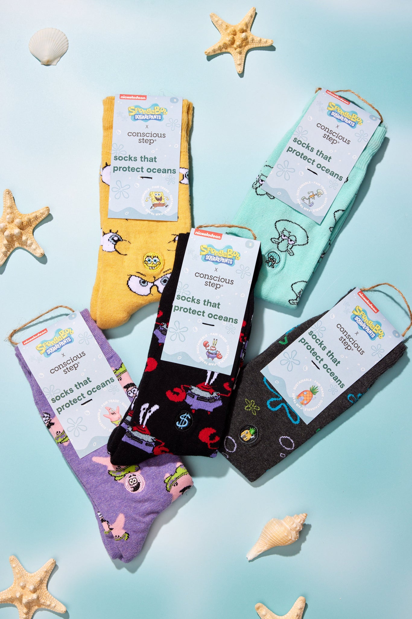 5 pairs of SpongeBob SquarePants Socks that Protect Oceans from Conscious Step.