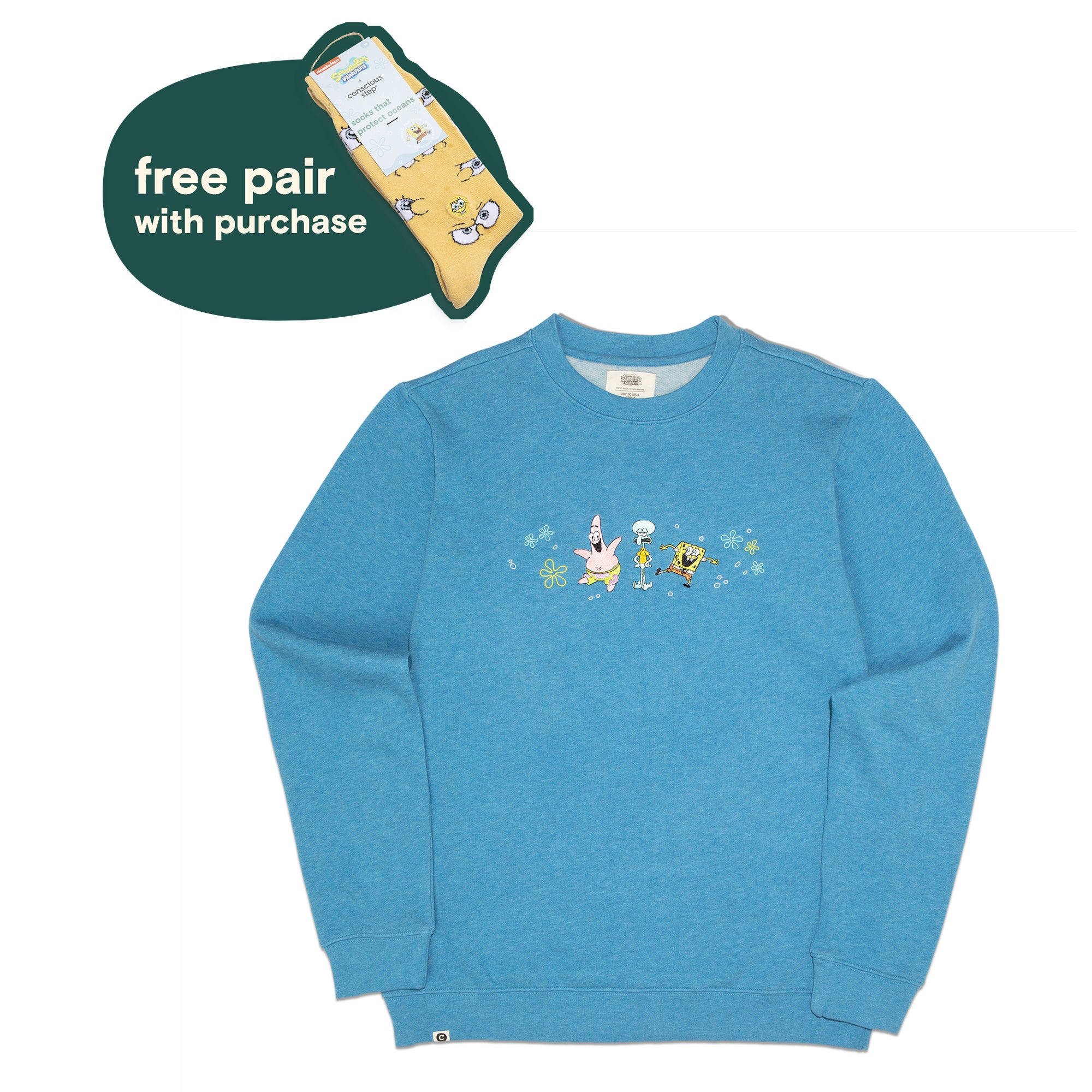 SpongeBob Protect Oceans Crew Sweatshirt - Bikini Bottom Blue | Conscious  Step